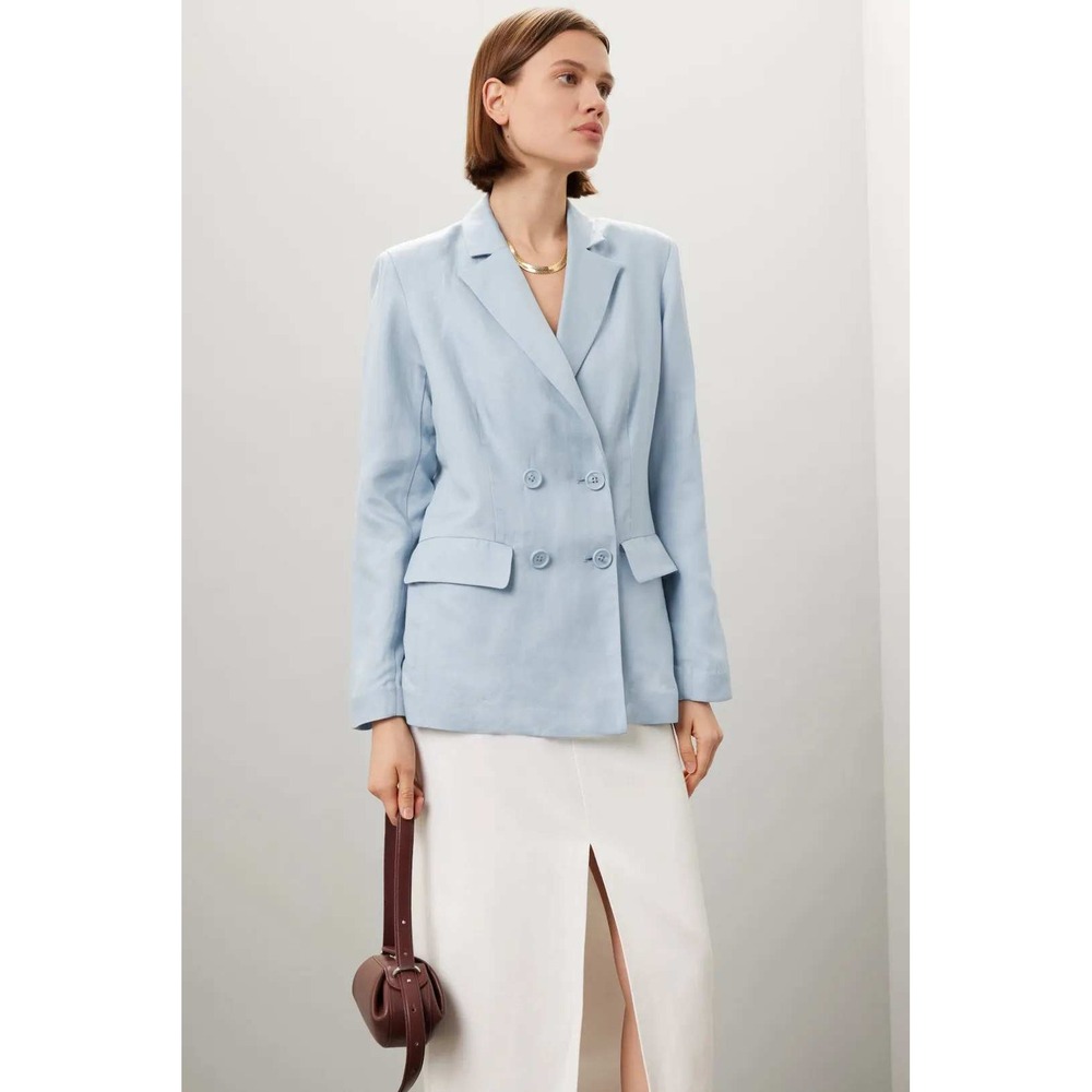 Rosetta Getty Blue Double‎ Breasted Blazer Lightweight Jacket Linen Blend Sz 12
